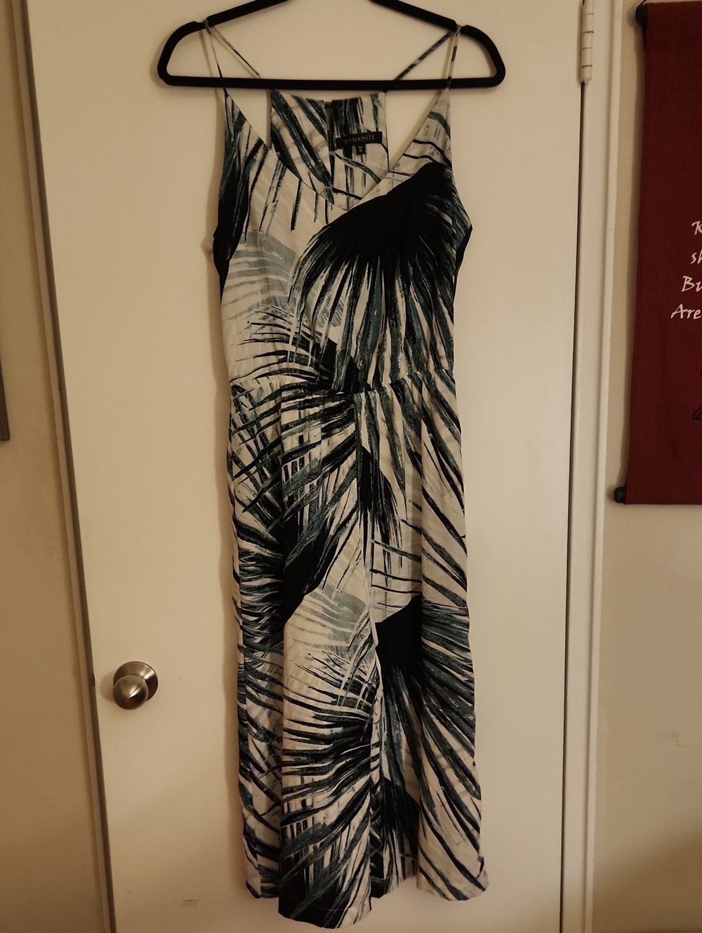 Dynamite Palm-Print Pant Suit- White & Forest Green & Black